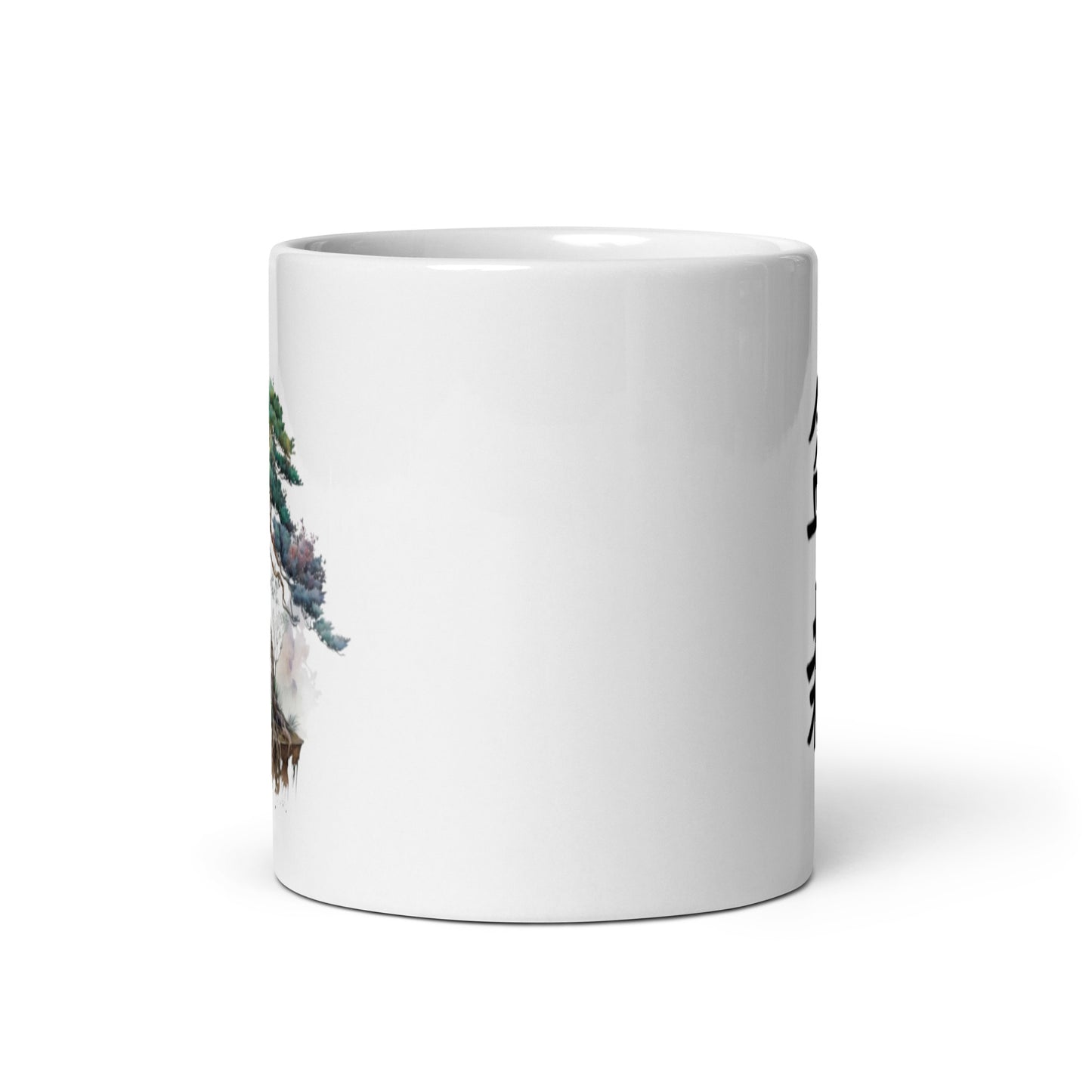 Bonsai 1  with kanji (Bonsai) letters White glossy mug