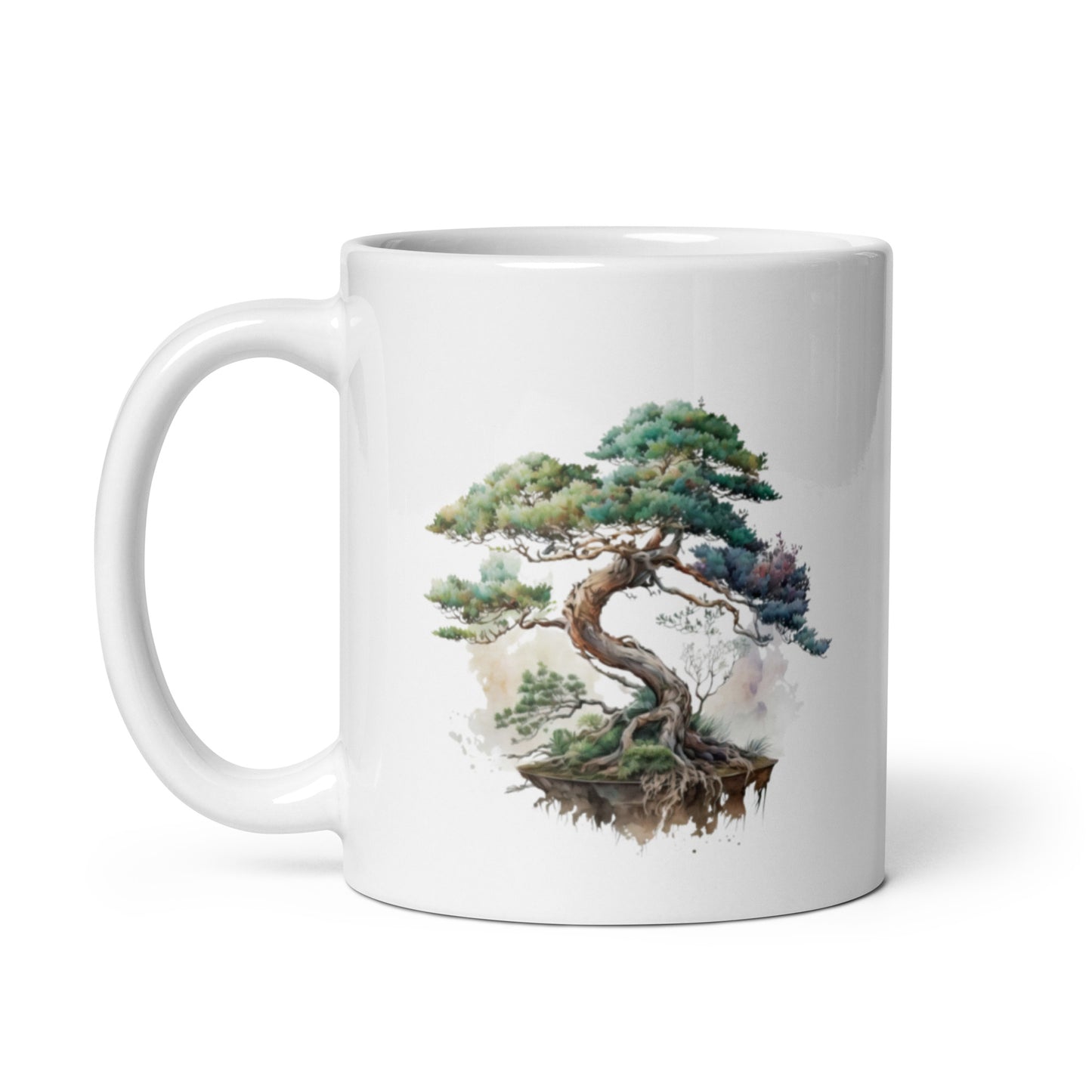 Bonsai 1  with kanji (Bonsai) letters White glossy mug