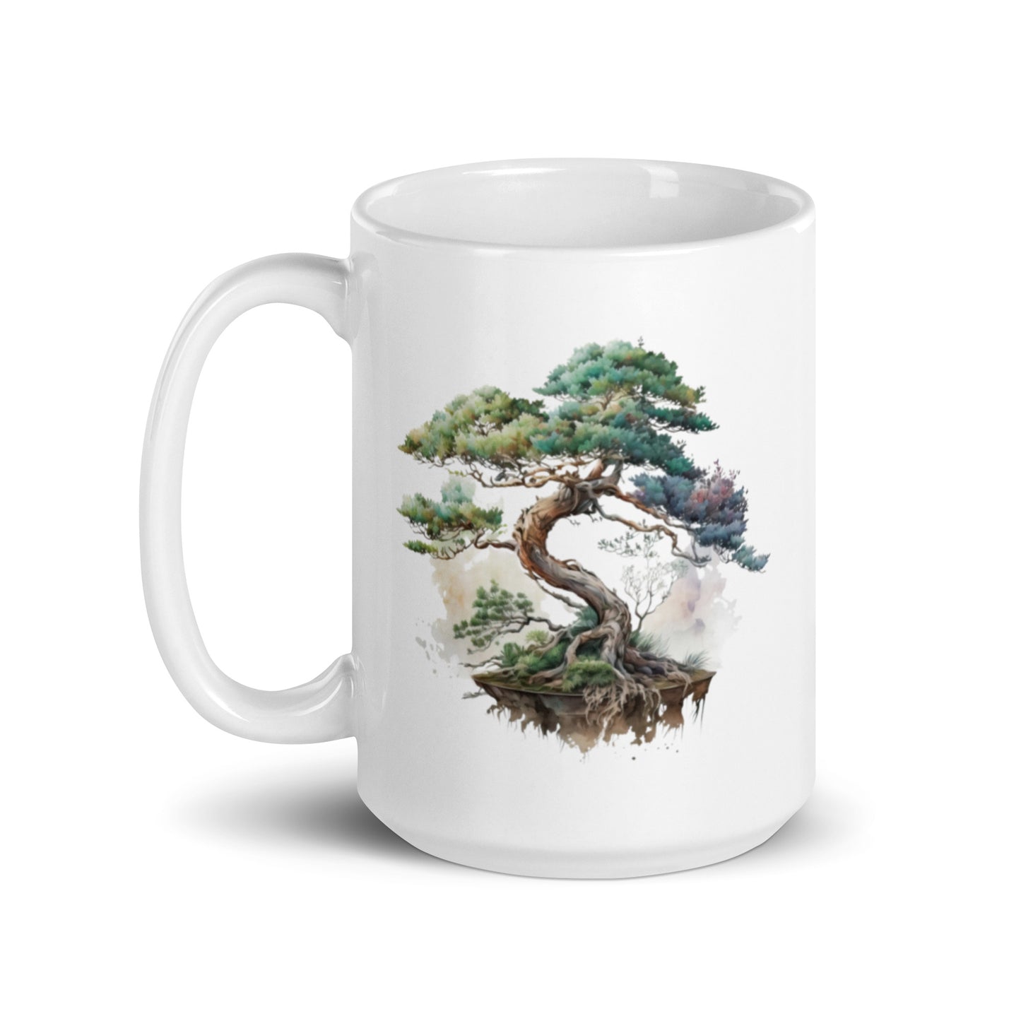 Bonsai 1  with kanji (Bonsai) letters White glossy mug