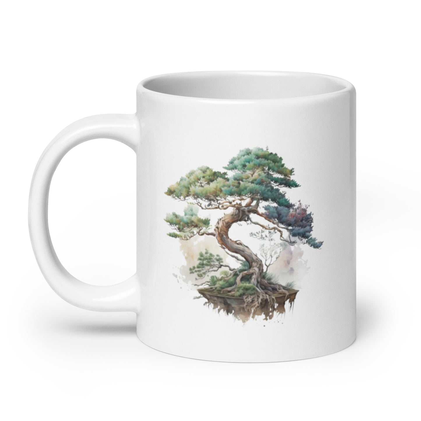 Bonsai 1  with kanji (Bonsai) letters White glossy mug